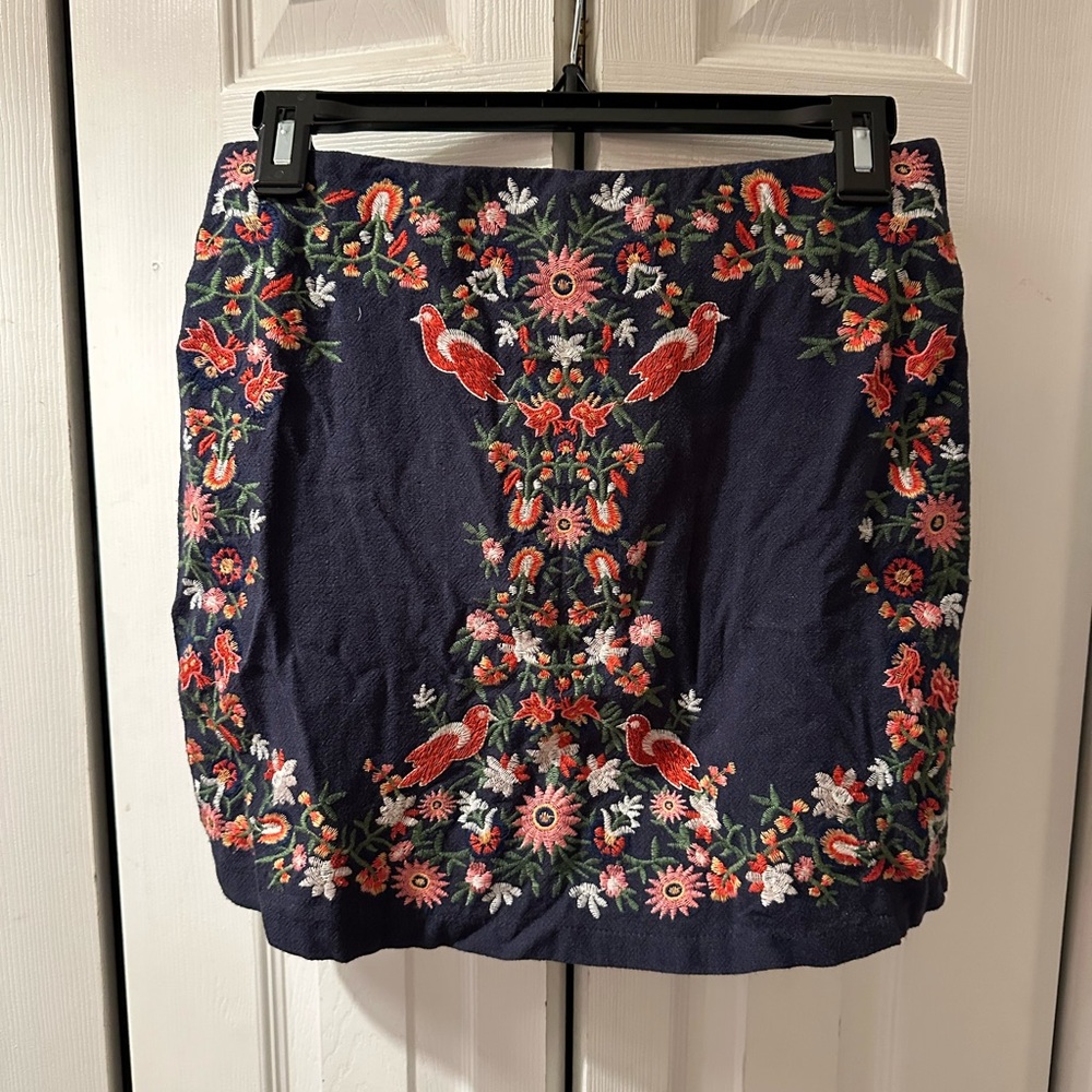 Altar'd State Navy Skirt with Red and Pink Embroidery